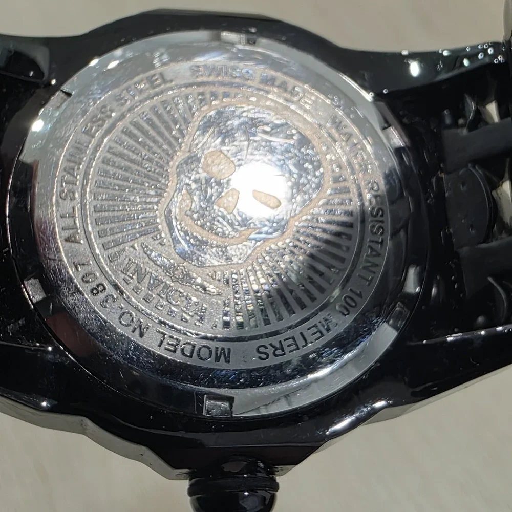 Rare Invicta Men's 44mm Swiss Made Quartz Skull Artist Black SS Watch AS IS